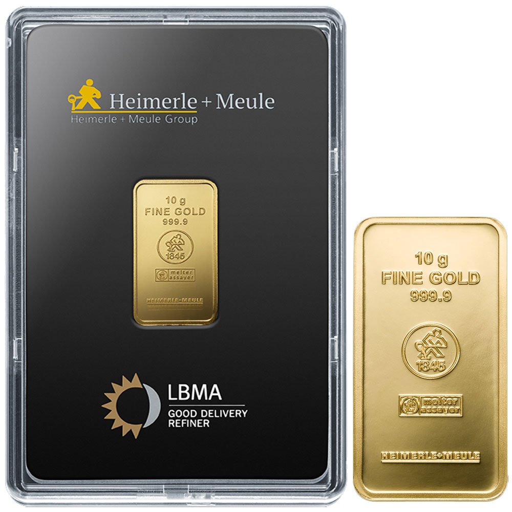10 Gramm Goldbarren Heimerle + Meule geprägt