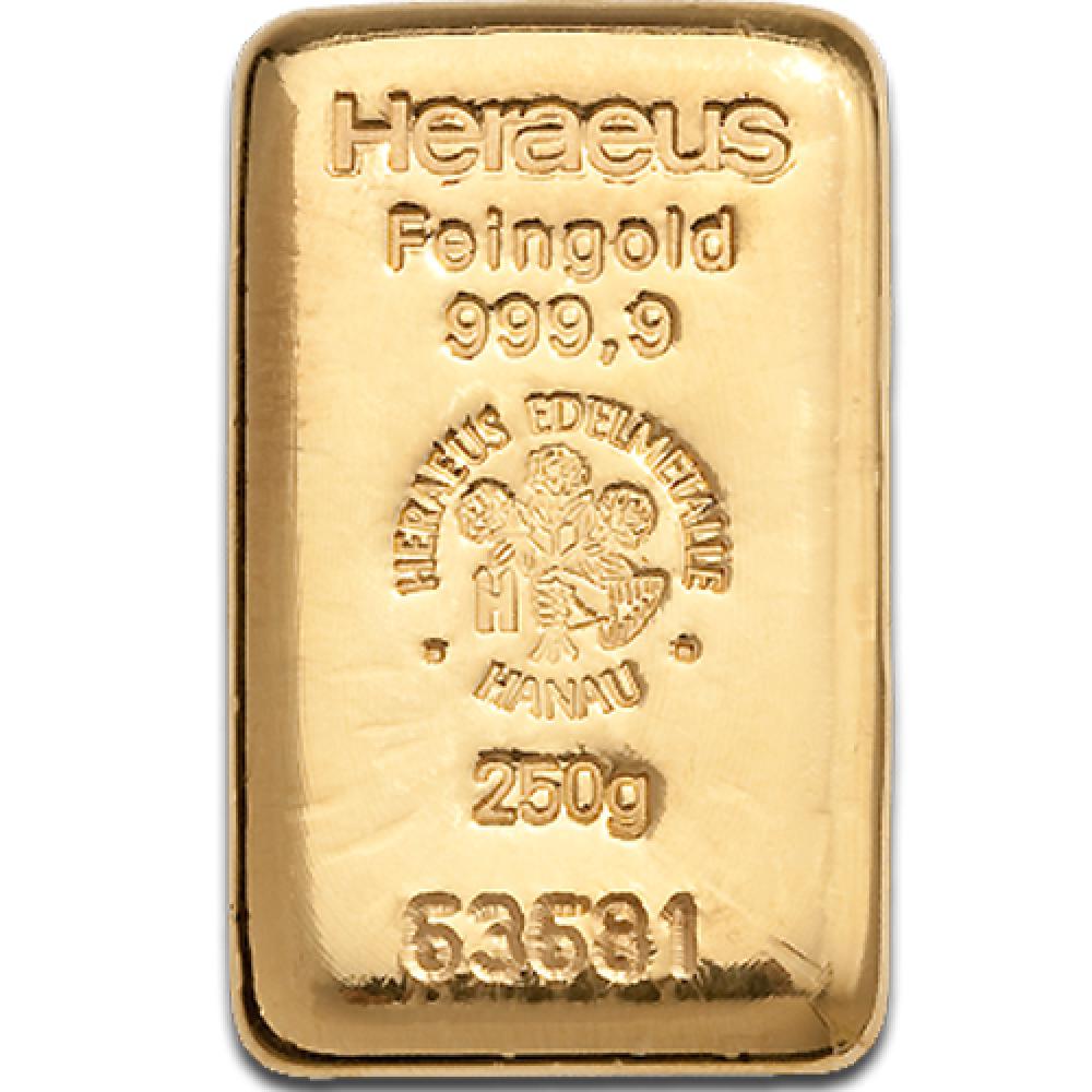 Heraeus 250g Barren aus Gold preiswert online kaufen