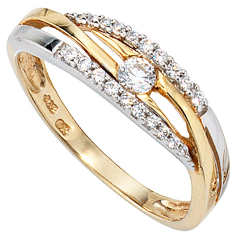 JOBO Damen Ring 333 Gold Gelbgold Weißgold bicolor mit Zirkonia