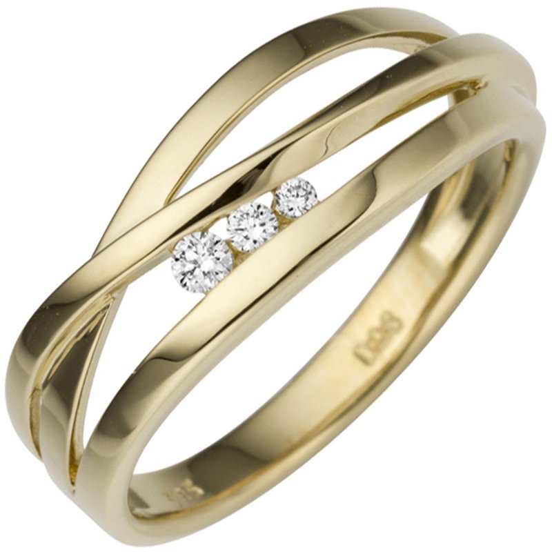 JOBO Damen Ring breit 585 Gold Gelbgold Diamanten Brillanten