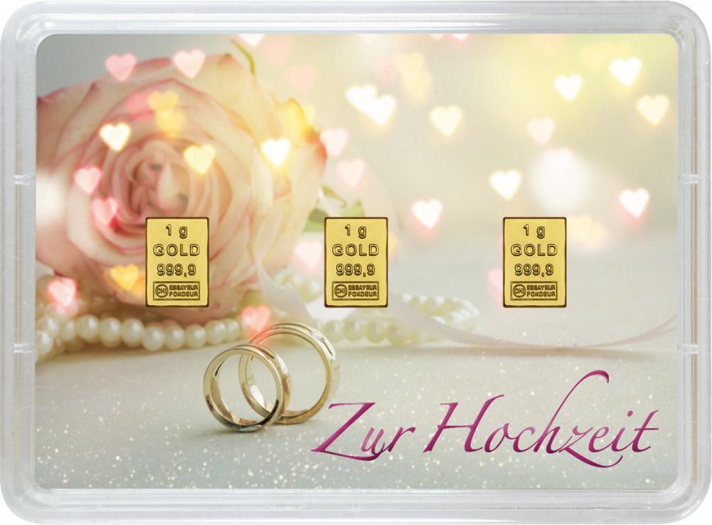 Geschenkbarren 3x1g Gold Hochzeit